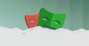 playwright masks behind a cloud