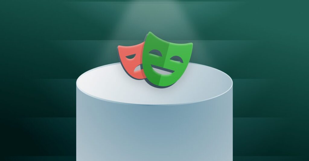 Playwright masks on a pedestal