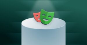 Playwright masks on a pedestal