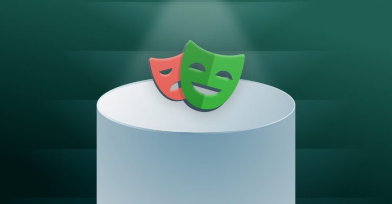 Playwright masks on a pedestal