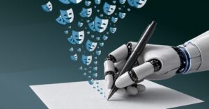 Robot writing with lots of AIs emanating from page