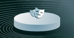 Playwright masks on a platform
