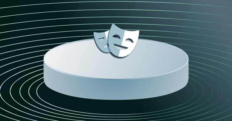 Playwright masks on a platform